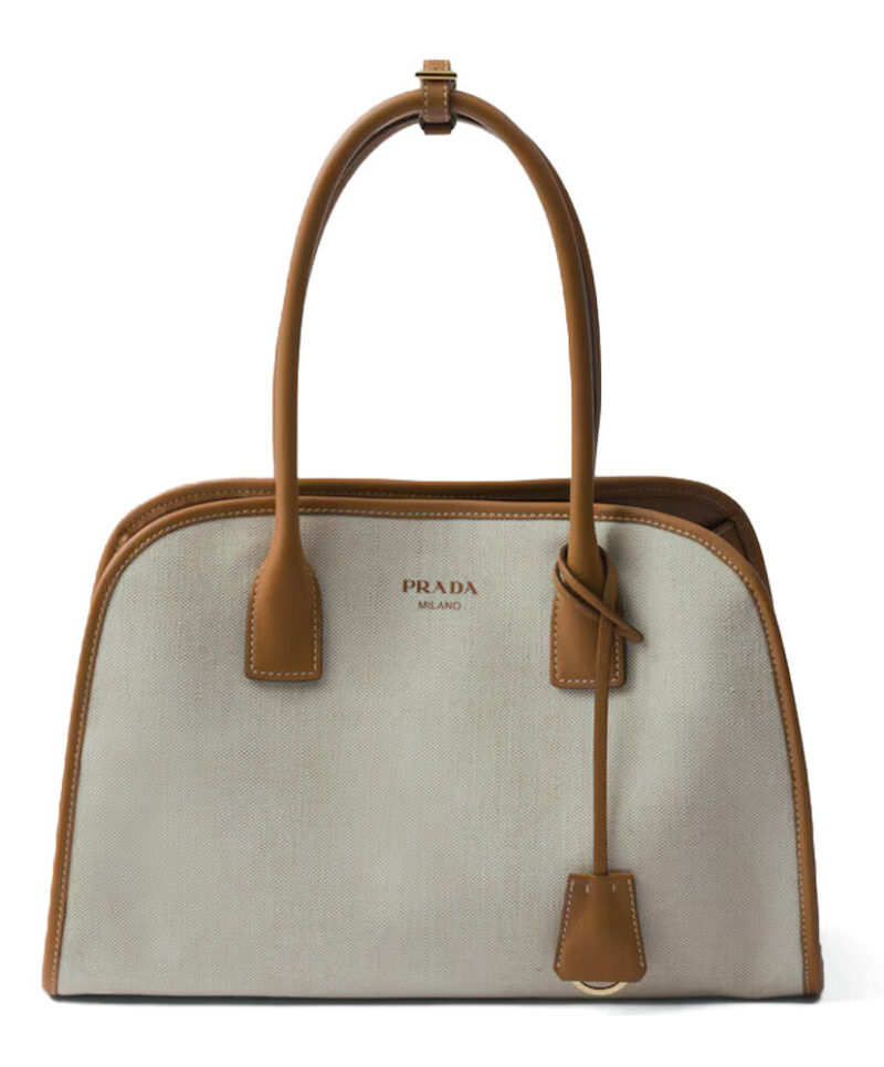 Prada Medium Linen Blend And Leather Tote Bag 1BG572